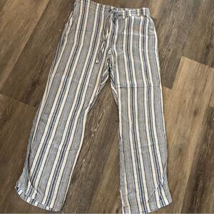 Per Se Linen Bleach Beachy Striped Blue and White Pants Sz M
